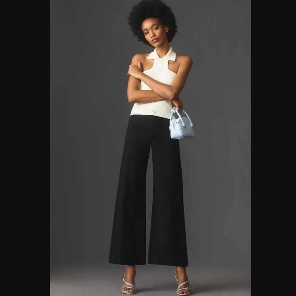 Anthropologie Black Wide-Leg Cropped Pants